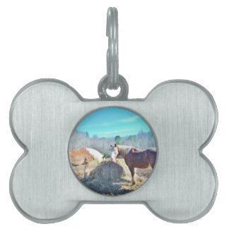 救助荷車を引く馬食べの干し草 ペットネームタグ