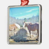 救助荷車を引く馬食べの干し草 メタルオーナメント (左)