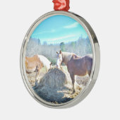 救助荷車を引く馬食べの干し草 メタルオーナメント (左)