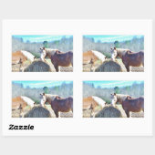 救助荷車を引く馬食べの干し草 長方形シール (シート)