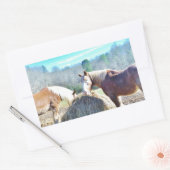 救助荷車を引く馬食べの干し草 長方形シール (封筒)