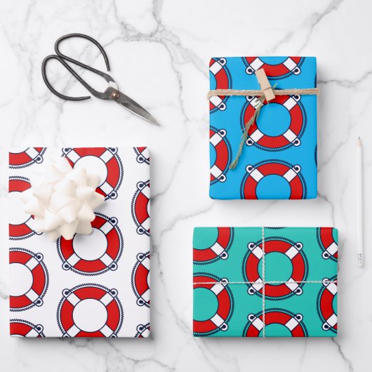 救命ブイライフプレサーバープール誕生日パーティー ラッピングペーパーシート (正面)