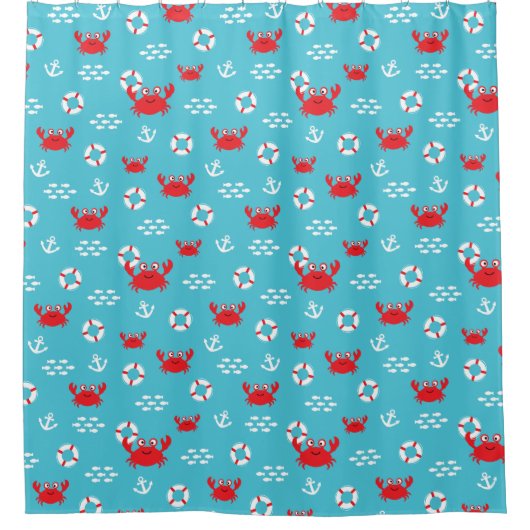 救命ブイ付きカニ シャワーカーテン (正面)