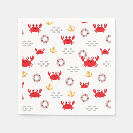 救命ブイ付きカニ スタンダードカクテルナプキン (正面)