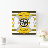 救命ブイ~救命リングや輪~Livesaver~金ゴールドブラック&ホワイト~ スクエア壁時計 (ホーム)