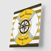 救命ブイ~救命リングや輪~Livesaver~金ゴールドブラック&ホワイト~ スクエア壁時計 (傾斜)