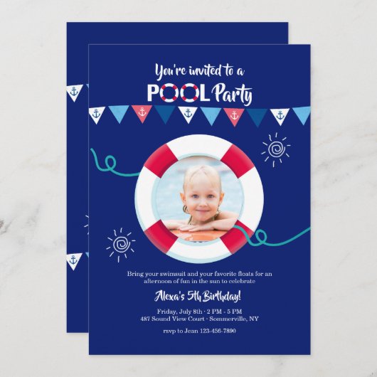 救命具の写真の招待の航海のな旗 招待状 (正面/裏面)