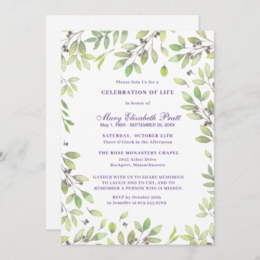 救命救命植物学お祝い 招待状 (正面/裏面)