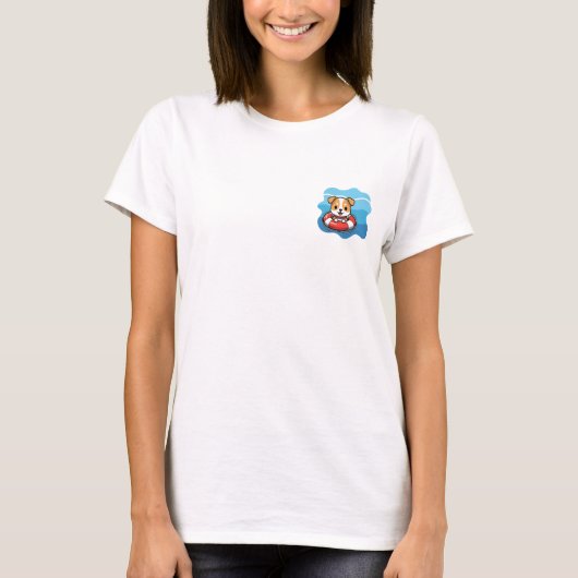 救命胴衣のなかの幸せな子犬 Tシャツ (正面)