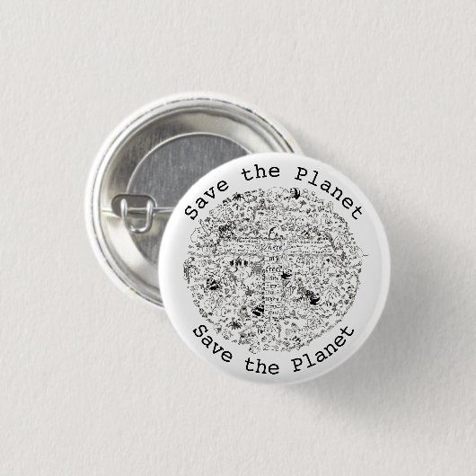 救地球の絶滅危惧動物と木の芸術 缶バッジ (正面&裏面)