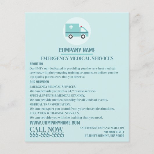 救急スタイリッシュデザイン、EMT、救急医療隊員広告 チラシ (正面)