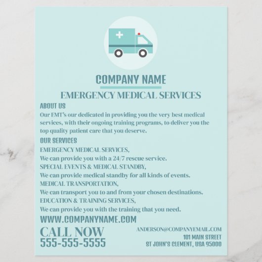 救急スタイリッシュデザイン、EMT、救急医療隊員広告 チラシ (正面)