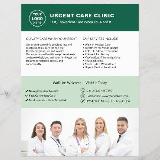 救急医療クリニック緑ロゴQR チラシ (正面)