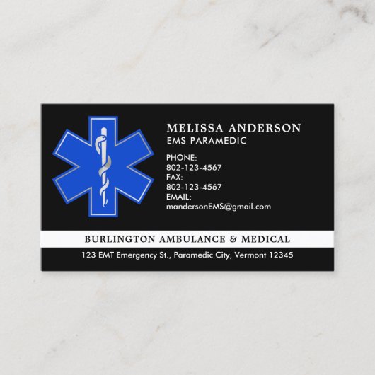 救急医療隊員カスタムEMS救急車サービスエンブレムロゴ 名刺 (正面)