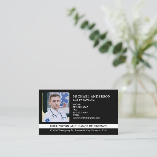 救急医療隊員カスタムEMS EMT救急車写真 名刺 (スタンド正面)