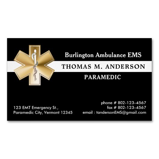 救急医療隊員カスタムEMS EMT救急車緊急 マグネット名刺 (正面)