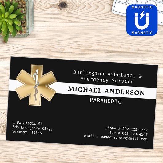 救急医療隊員カスタムEMS EMT救急車金ゴールドロゴ マグネット名刺