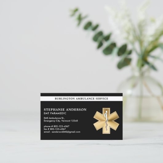 救急医療隊員カスタムEMT EMS緊急メディカルロゴ 名刺 (スタンド正面)