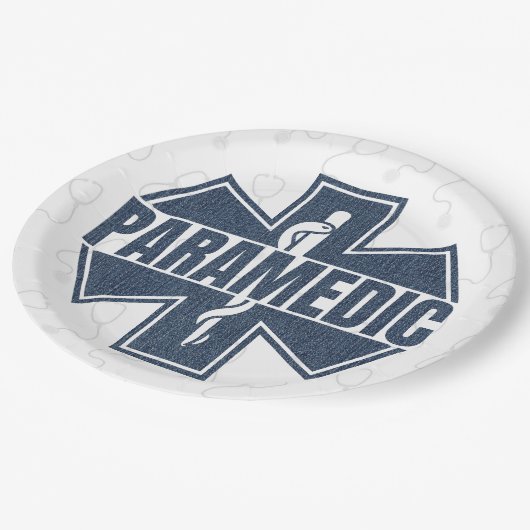 救急医療隊員デニムテクスチャ ペーパープレート (アングル)