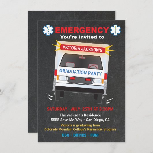 救急医療隊員又はEMT卒業パーティー招待状 招待状 (正面/裏面)
