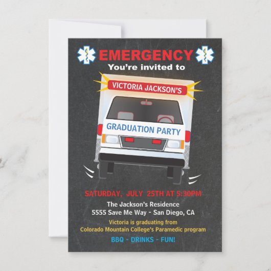 救急医療隊員又はEMT卒業パーティー招待状 招待状 (正面)
