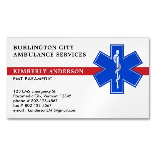救急医療隊員救急救急スター マグネット名刺 (正面)