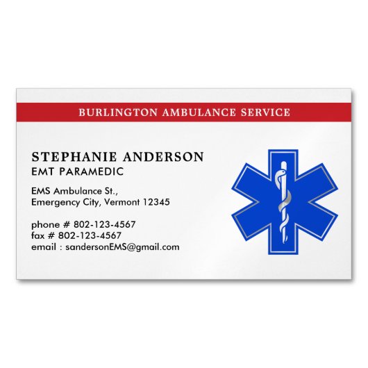救急医療隊員EMS EMT医療緊急救急スターオブライフ マグネット名刺 (正面)