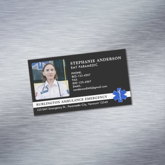 救急医療隊員EMS EMT救急車の写真ロゴ マグネット名刺 (インサイチュ)
