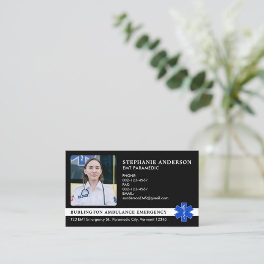 救急医療隊員EMS EMT救急車の写真ロゴ 名刺 (スタンド正面)