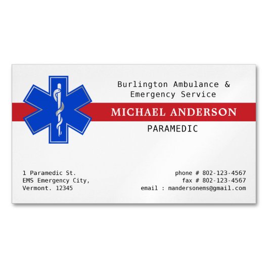 救急医療隊員EMS EMT緊急医療スターオブライフ マグネット名刺 (正面)