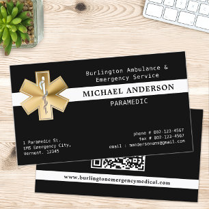 救急医療隊員EMS EMT金ゴールド救急車ロゴQRコード 名刺