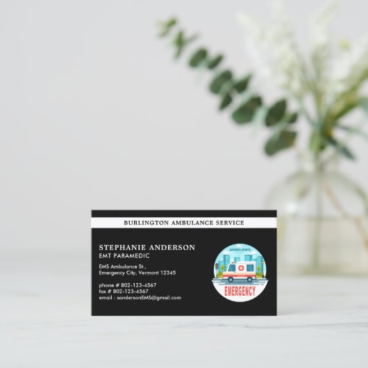 救急医療隊員EMTカスタム救急車サービスロゴ 名刺 (スタンド正面)
