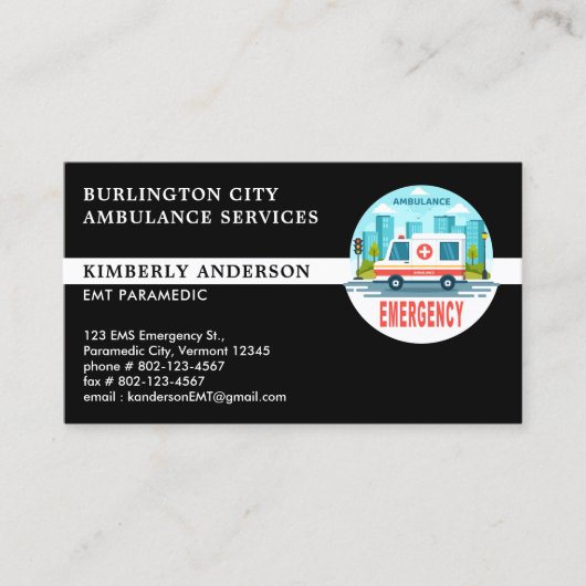 救急医療隊員EMT救急車サービスカスタムエンブレムロゴ 名刺 (正面)