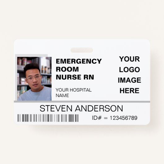 救急室ナースRN写真ID病院ロゴ バッジ (正面)