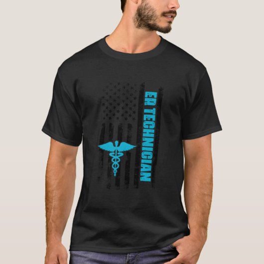 救急救命士 救急処置室 アメリカ国旗 医療従事者 Tシャツ (正面)