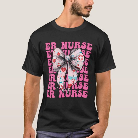 救急看護師 エマージェンシー ナース ガール コケット リボン ピンク Tシャツ (正面)