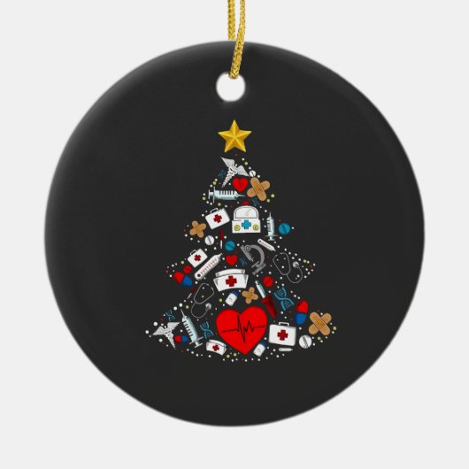救急科クリスマスツリー看護師 セラミックオーナメント (正面)