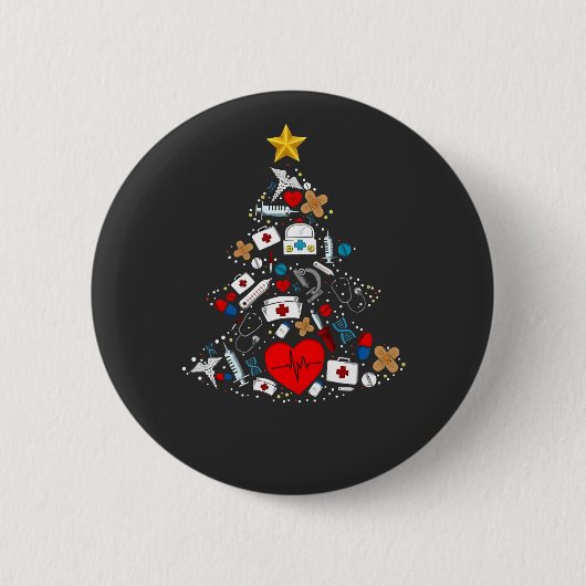 救急科クリスマスツリー看護師 缶バッジ (正面)
