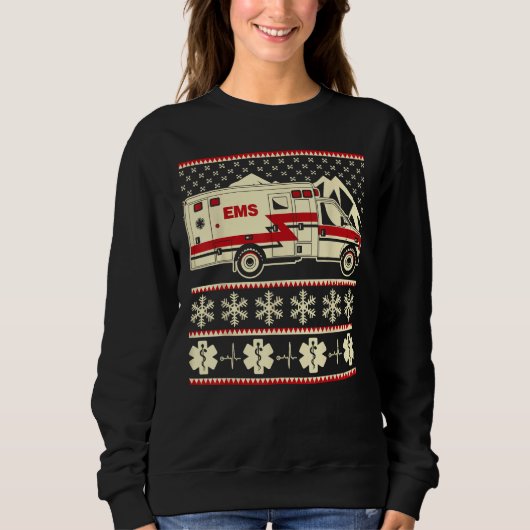 救急車おもしろいとEMT醜いクリスマスセーター スウェットシャツ (正面)