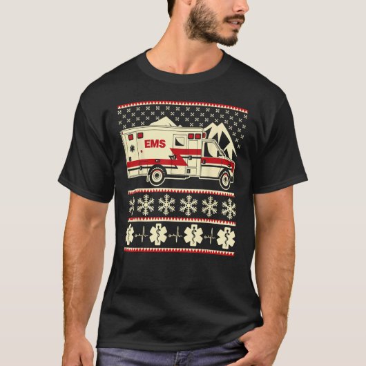 救急車おもしろいとEMT醜いクリスマスセーター Tシャツ (正面)