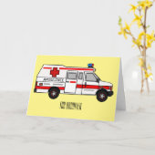 救急車のイラストレーション カード (黄色い花)