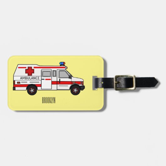 救急車のイラストレーション ラゲッジタグ (正面横)