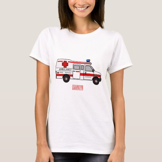救急車のイラストレーション Tシャツ (正面)