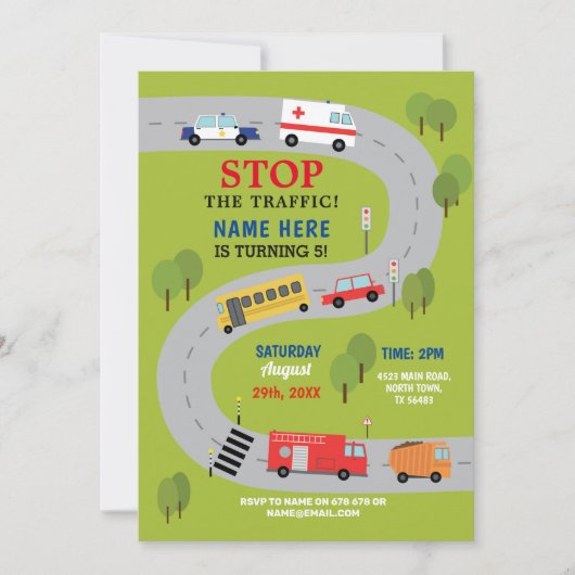 救急車の警察を運転する交通道は車をトラックで運びます 招待状 (正面)