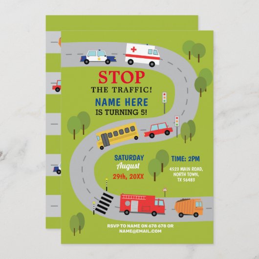 救急車の警察を運転する交通道は車をトラックで運びます 招待状 (正面/裏面)
