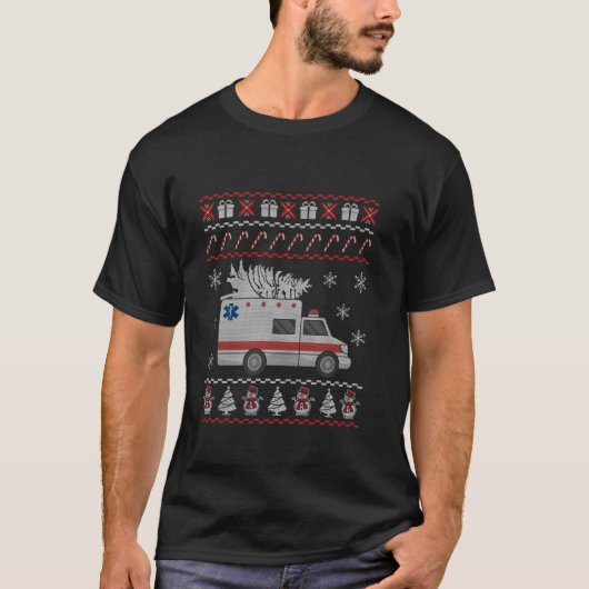 救急車の醜いクリスマスパジャマ衣装EMTパラメ Tシャツ (正面)