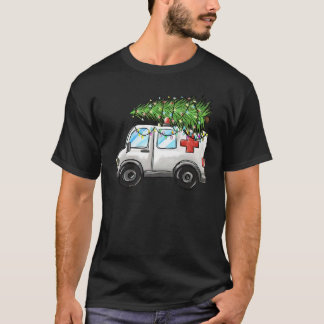 救急車クリスマスツリーライトEMT EMS Tシャツ