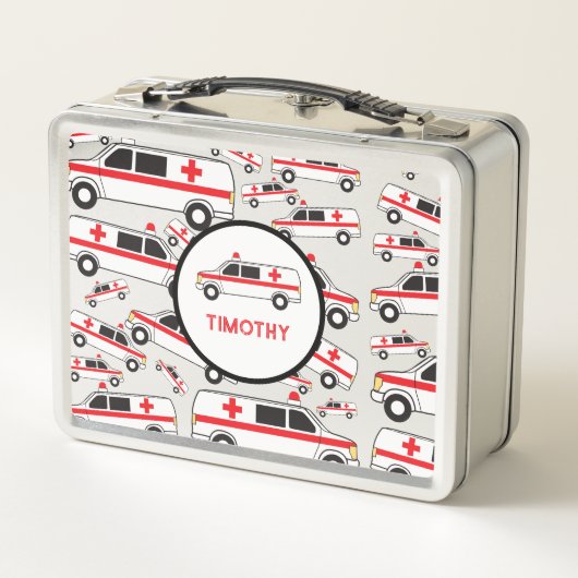 救急車型名前をカスタムする学校 メタルランチボックス (裏面)