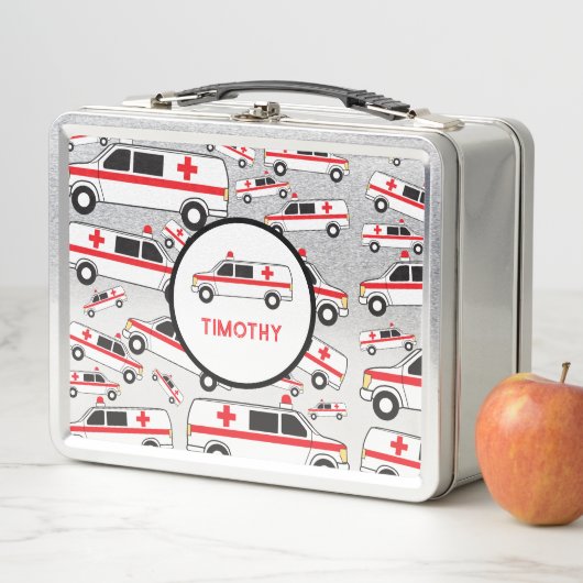 救急車型名前をカスタムする学校 メタルランチボックス (インサイチュ)