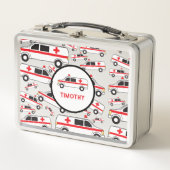救急車型名前をカスタムする学校 メタルランチボックス (正面)